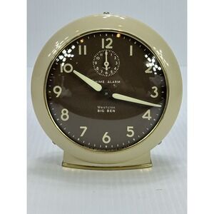 Vintage Westclox Big Ben Wind Up Alarm Clock Cream Colored Brown Dial Working